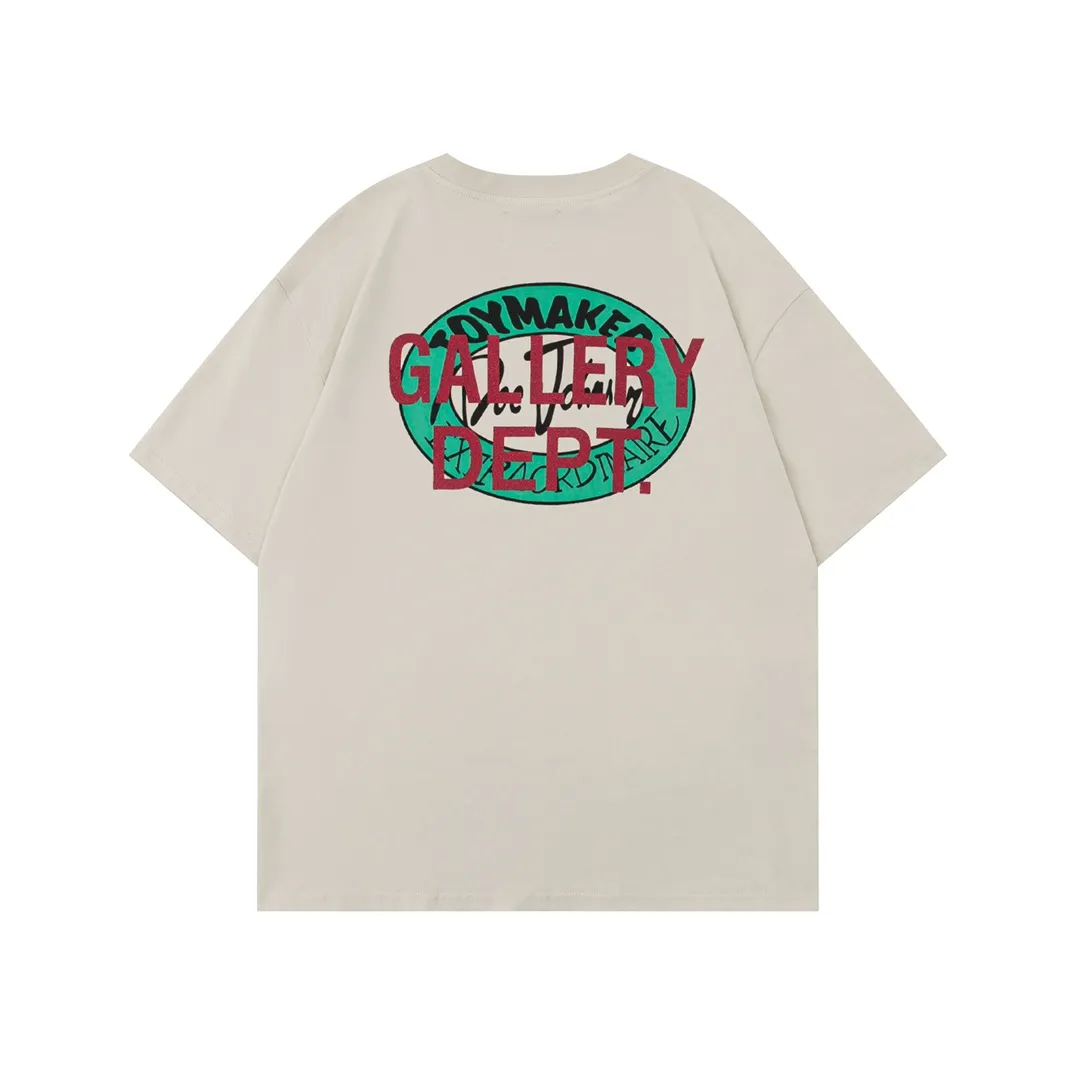Model D106 Gallery dept European and American washed trendy brand printed high street T-shirt, same style for men and women, red hot stamping and offset printed letters, after washing and shaping, it will not change shape and will not pill, comfortable and breathable, apricot color S to XL, p106